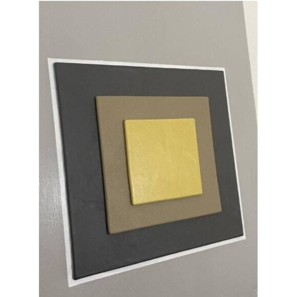 Minimalist Mixed Media Art - Acrylic Leather Geometric Square Abstract Painting - Picture 5 of 6